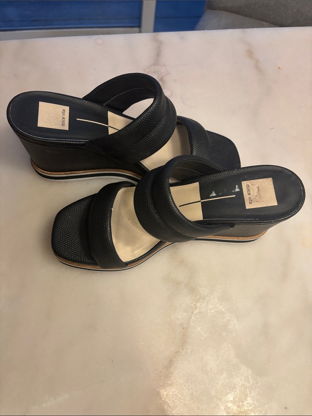 Dolce Vita Black Double-Strap Wedge Sandals